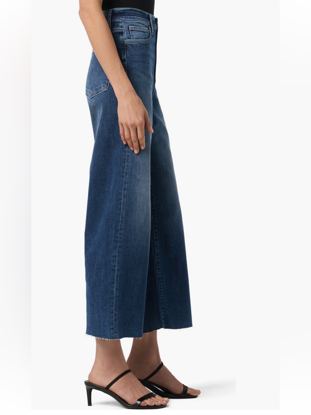 JOE’S JEANS || BRYNDIS Raw Hem Cropped Wide Leg Jeans in Dark Blue Denim